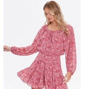 Floral Pink Long Sleeve Dress